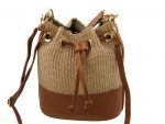 brown leather bag with summer raffia art 0780325MA