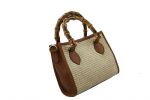 brown leather bag with summer raffia art 0780315MA